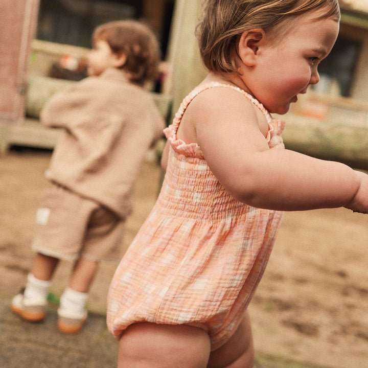 Shirred Romper - Check