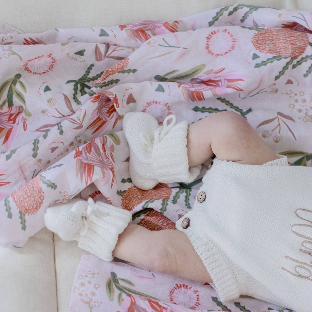 Organic Cotton Muslin Swaddle Wrap - Gumnut Blossoms