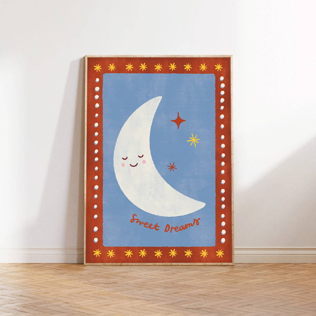 Sweet Dreams Moon Print - Kids Modern Art Gift Decor Nursery