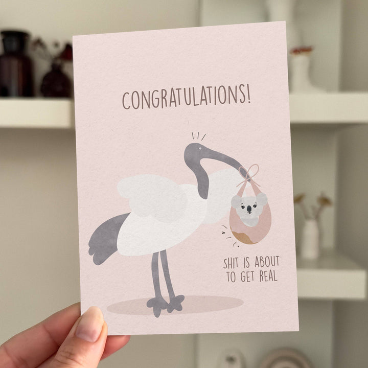 Congratulations! Funny baby shower card, newborn, Australian
