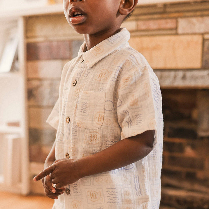 Woven Printed Short Sleeve Shirt - Salty Shores