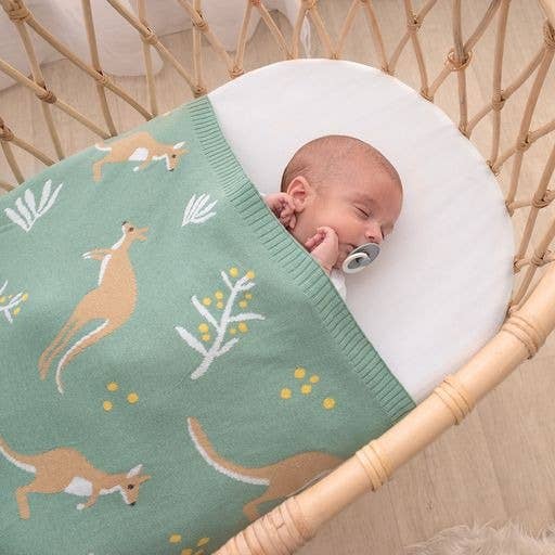 Australiana Baby Blanket - Kangaroo/Green