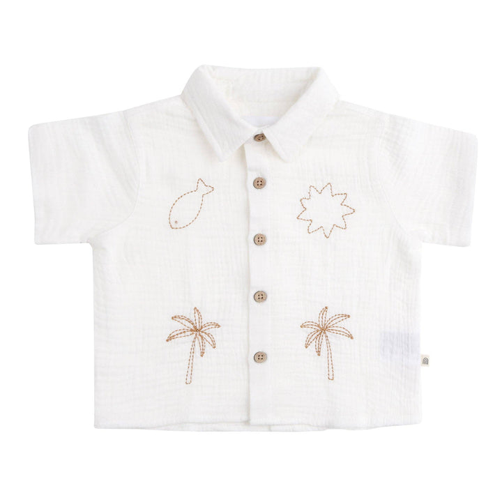 Woven Embroidered Short Sleeve Shirt - Coconut