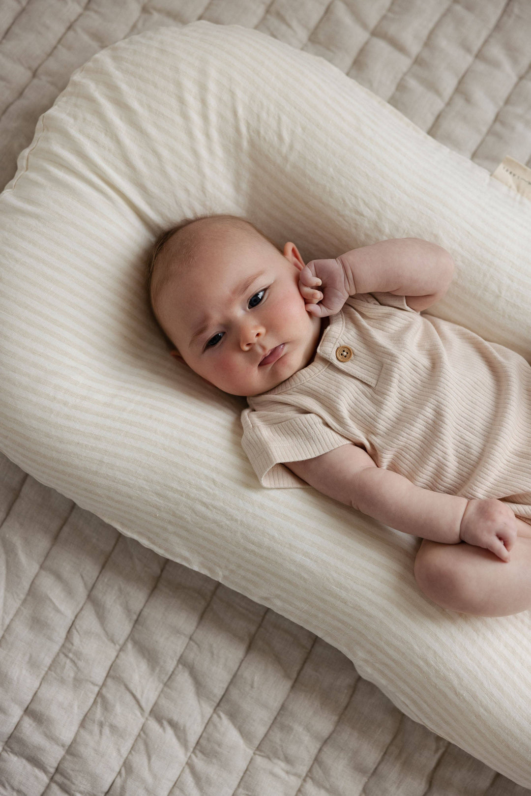 Baby Lounger Nest + Stripe Natural Linen Cover