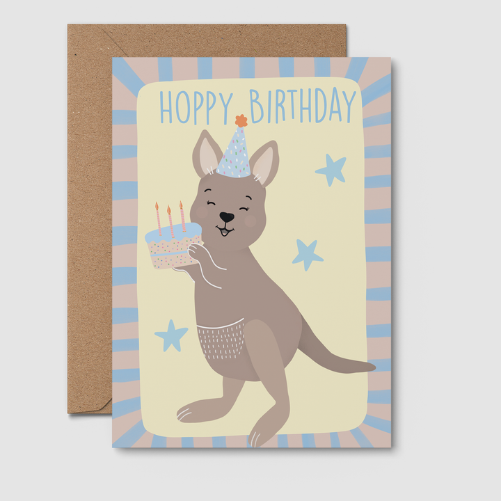 Kangaroo cake GREETING CARD, happy birthday, kids birthday