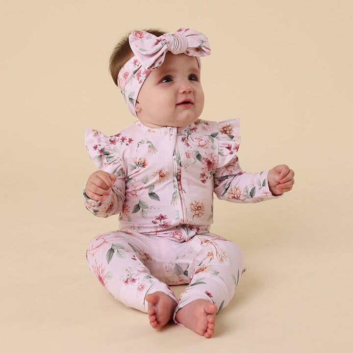 Birds & Blooms Onesie Organic Snugglesuit Convertible Romper with Frill