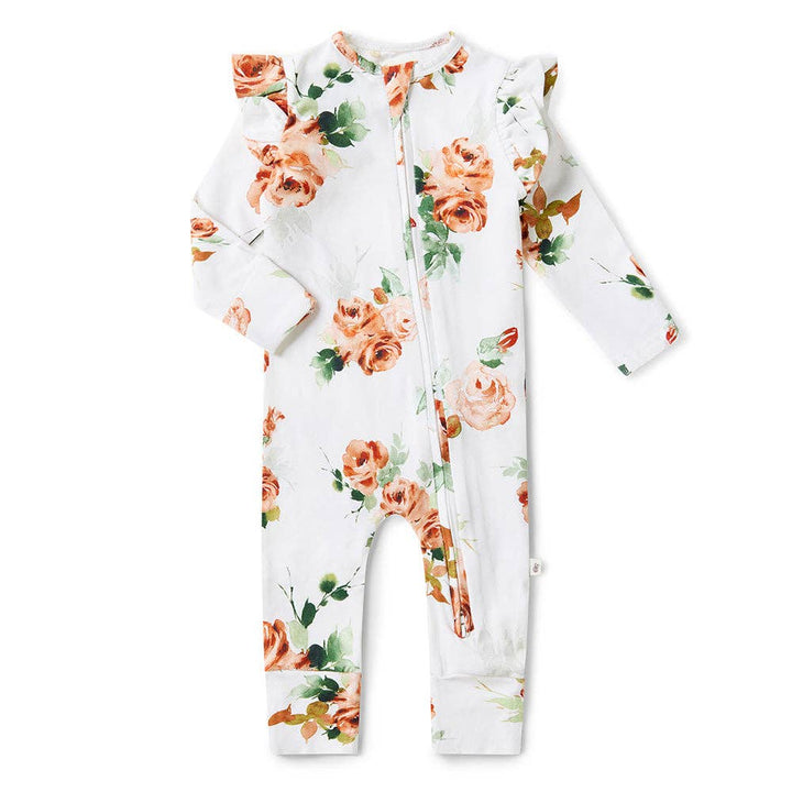 Rosebud Onesie Organic Snugglesuit Convertible Romper with Frill