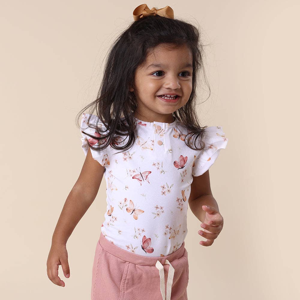 Butterfly Short Sleeve Organic Bodysuit with Frill