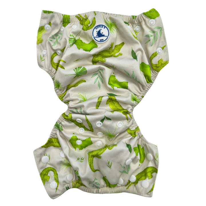 REUSABLE SWIM NAPPY & MINI WET BAG COMBO ~ CROCODILES