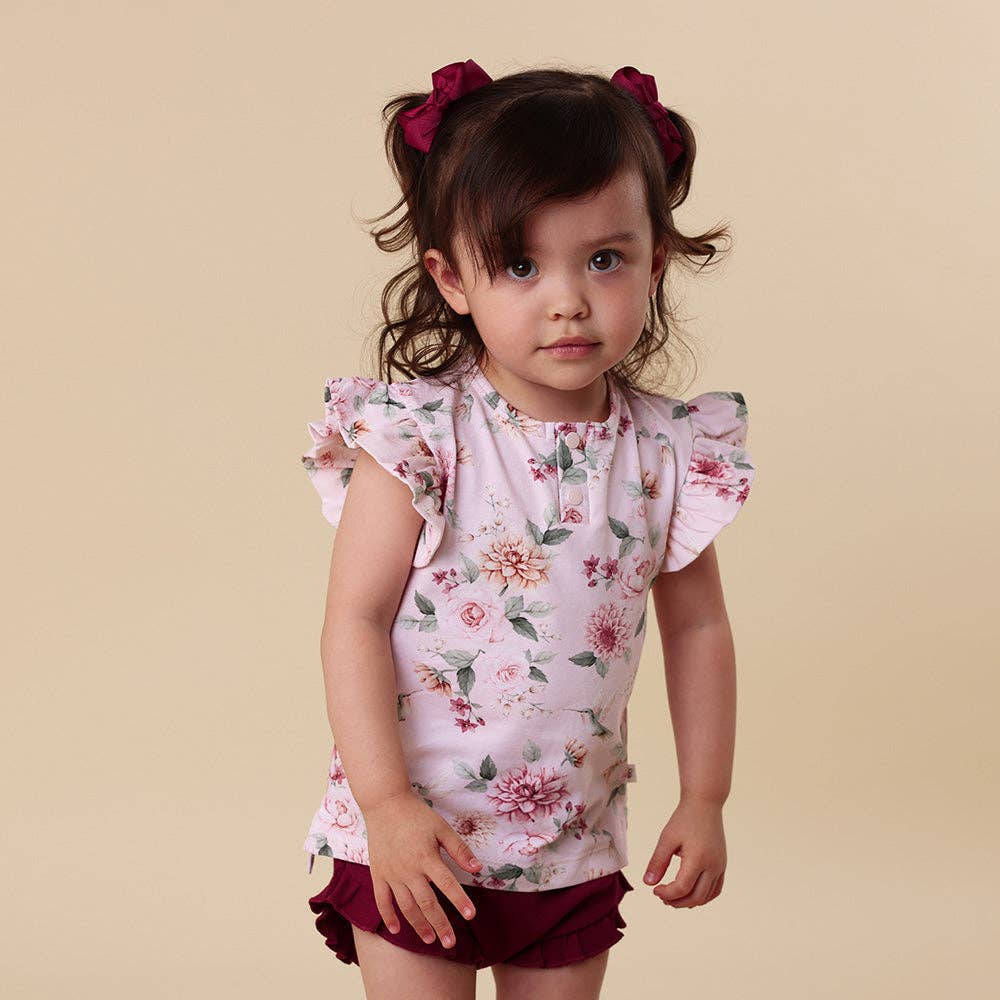 Birds & Blooms Organic Short Sleeve Top with Frill