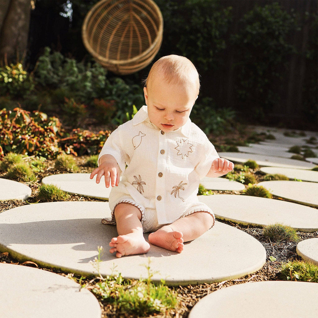 Woven Embroidered Short Sleeve Shirt - Coconut