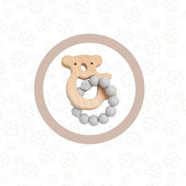 Koala Silicone + Beechwood Teether Ring (Cloud Grey)