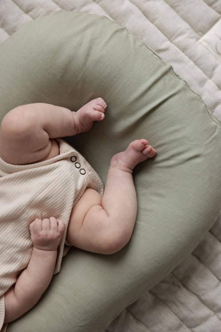 Baby Lounger Nest + Soft Sage Linen Cover