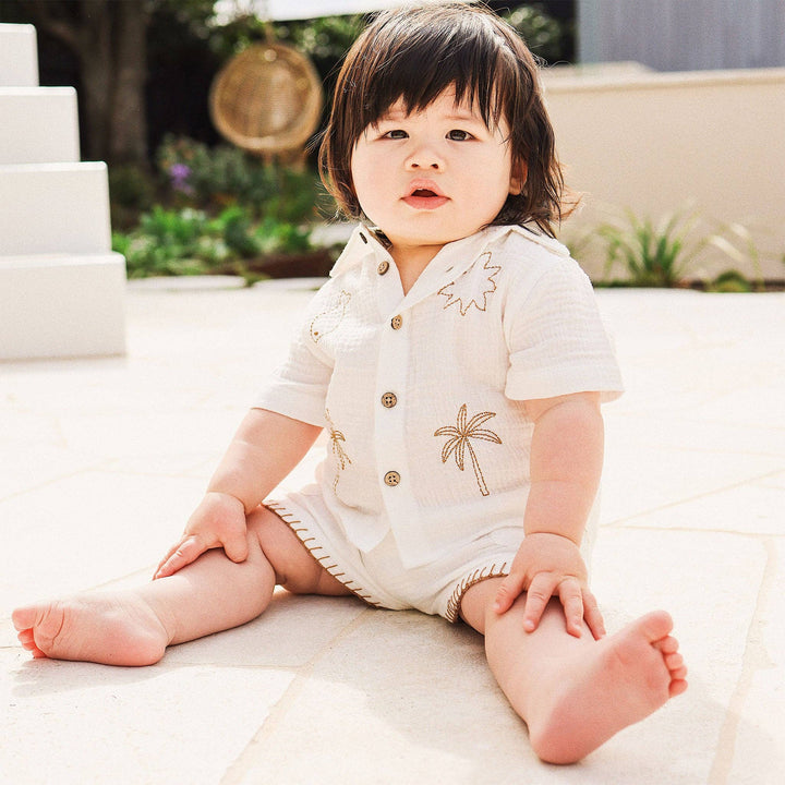 Woven Embroidered Short Sleeve Shirt - Coconut