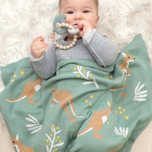 Australiana Baby Blanket - Kangaroo/Green