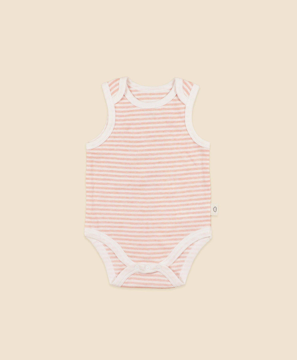 Heather Pink Stripe Organic Cotton Singlet Bodysuit