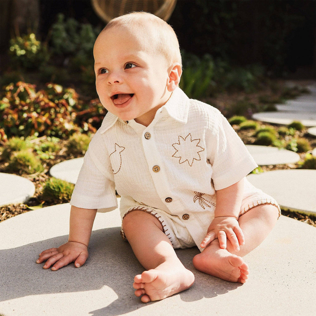Woven Embroidered Short Sleeve Shirt - Coconut