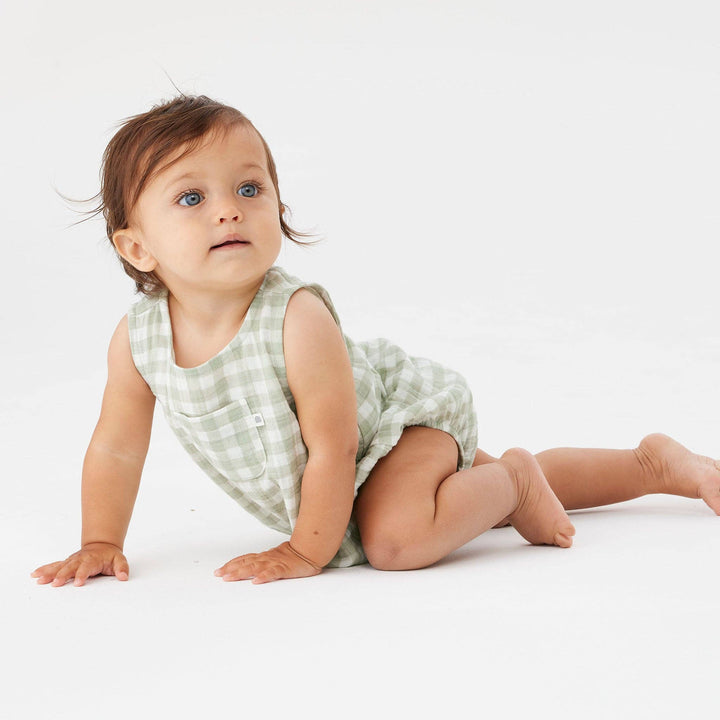 Sleeveless Romper - Sage Gingham