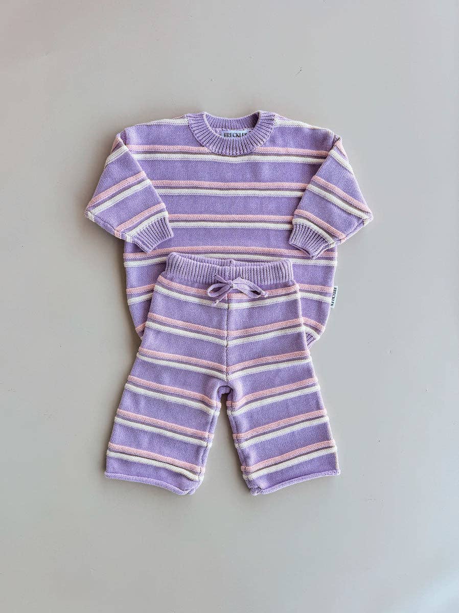 Raised Stripe Baby 2 piece Knit SET - Aster/Sweetpea/Snow