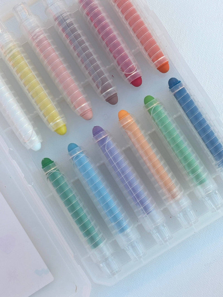 Dustless Chalk Crayons 12 Pack | Non-Toxic Twist-Up Crayons for Kids