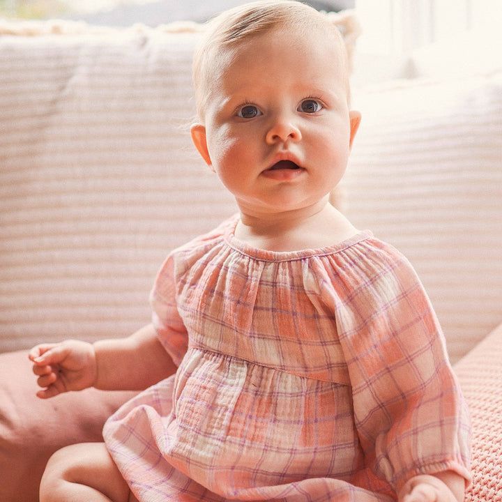 Long Sleeve Bubble Woven Romper - Check