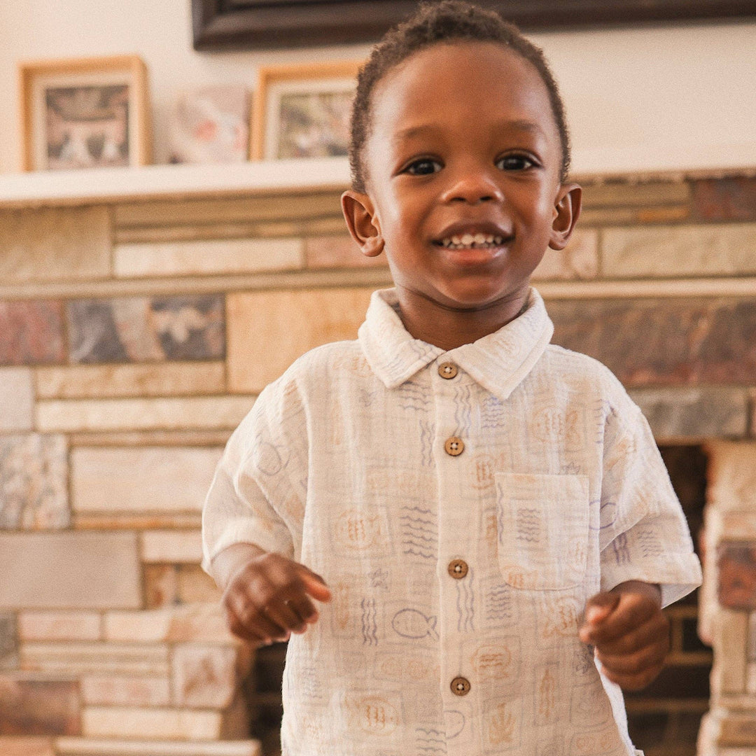 Woven Printed Short Sleeve Shirt - Salty Shores