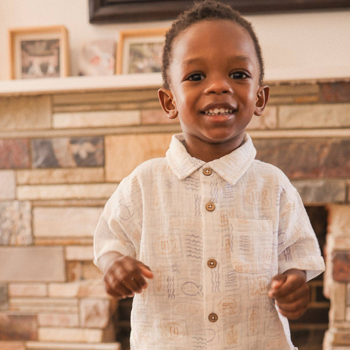 Woven Printed Short Sleeve Shirt - Salty Shores