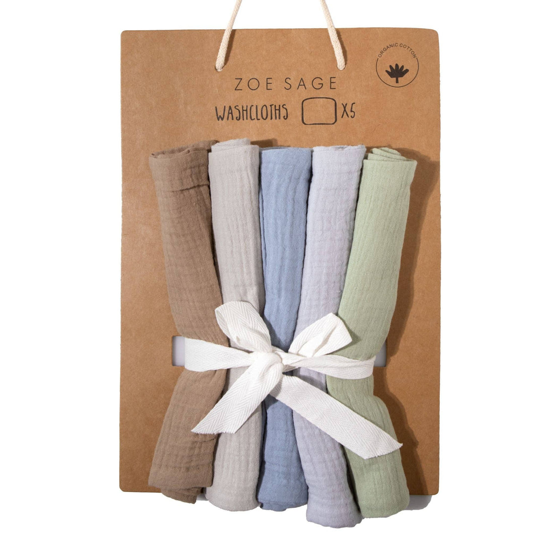 Organic Muslin Baby Wash Cloths - Earth and Sky 5 Pack