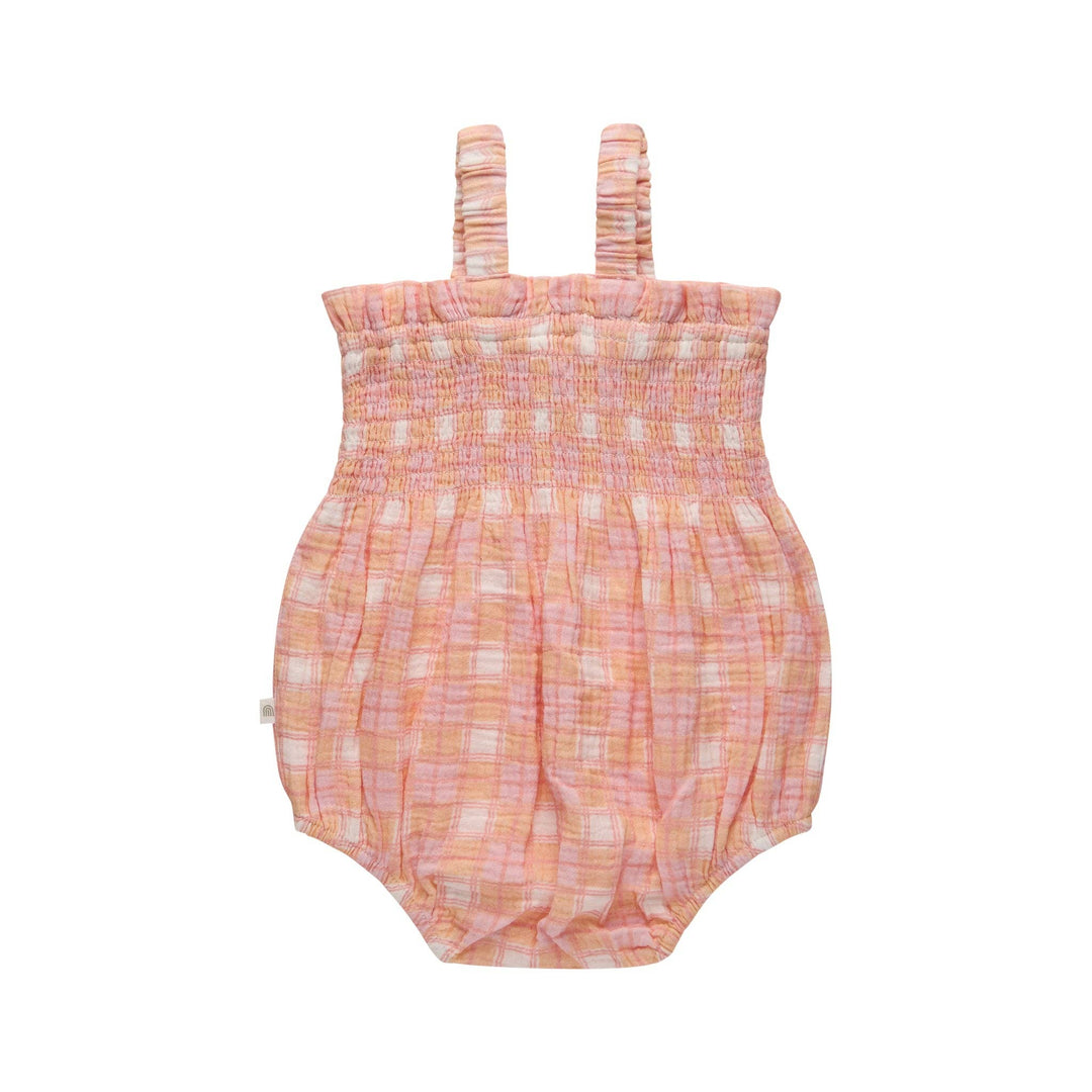 Shirred Romper - Check