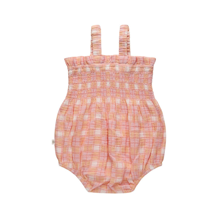Shirred Romper - Check