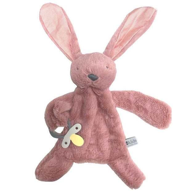 Bunny Comforter with Dummy Holder - Blush with Stripe ears - 30cm
