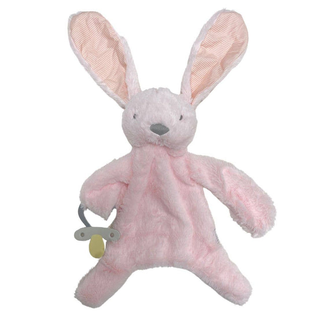 Bunny Comforter with Dummy Holder - Soft Pink - Stripe  ears - 30cm