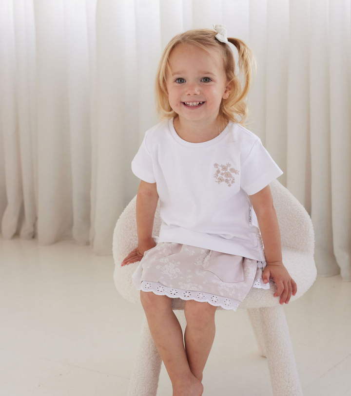 Eve Embroidered Organic Cotton Tie Side Tee