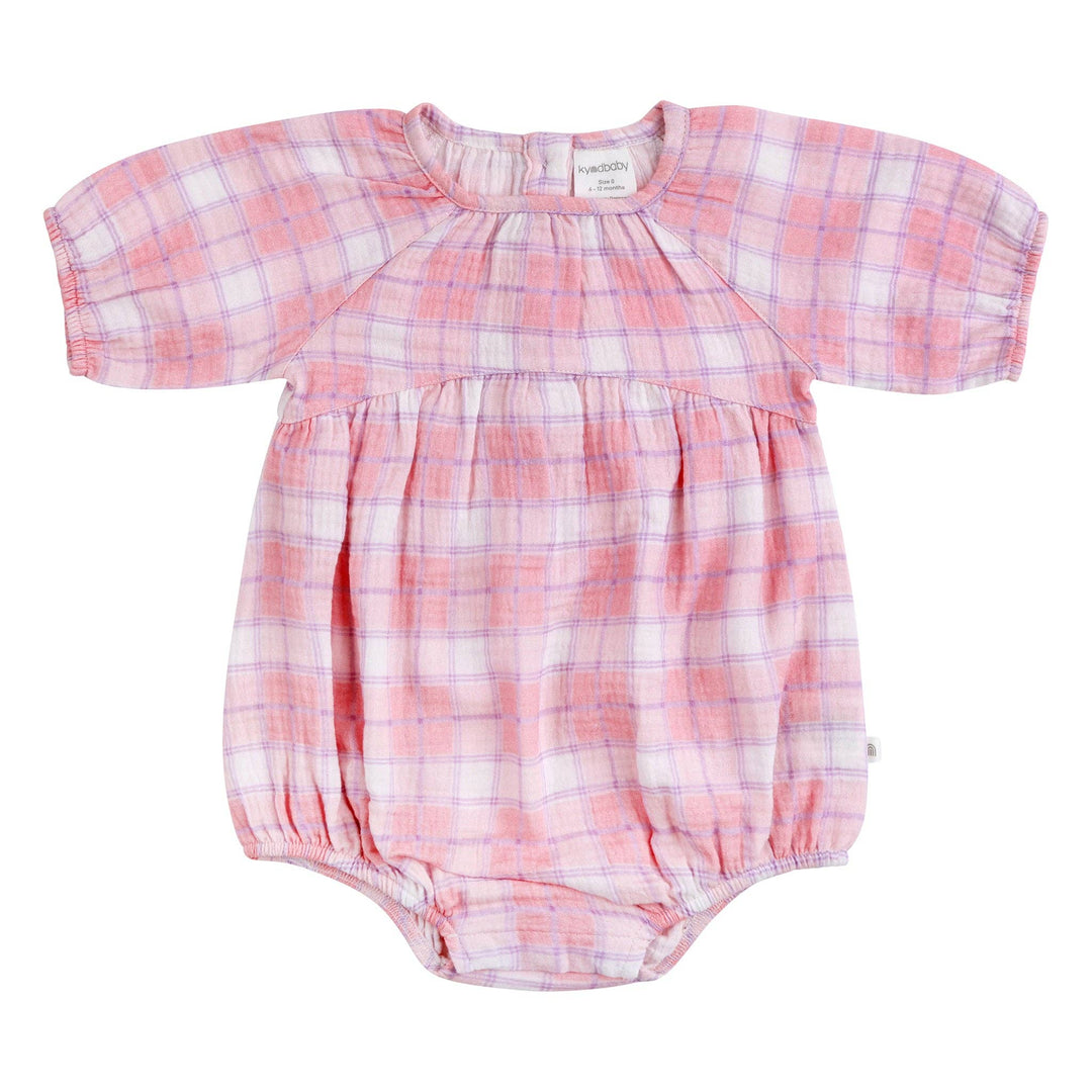 Long Sleeve Bubble Woven Romper - Check