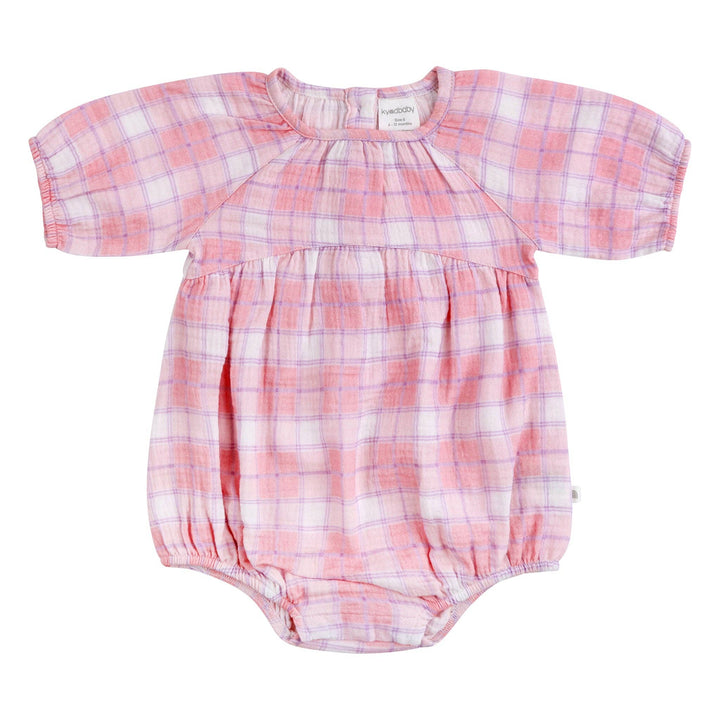 Long Sleeve Bubble Woven Romper - Check