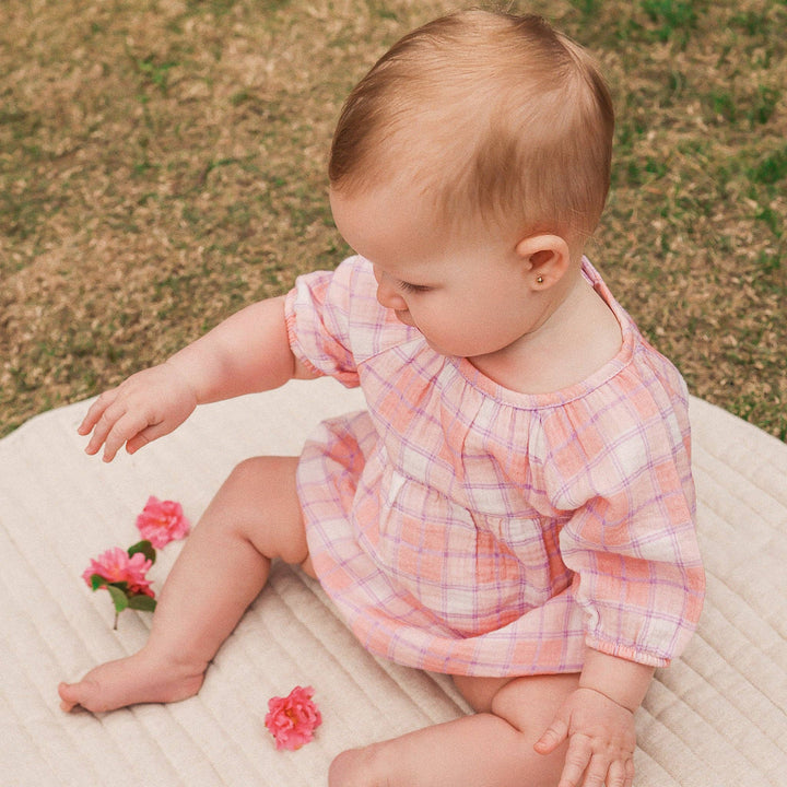 Long Sleeve Bubble Woven Romper - Check