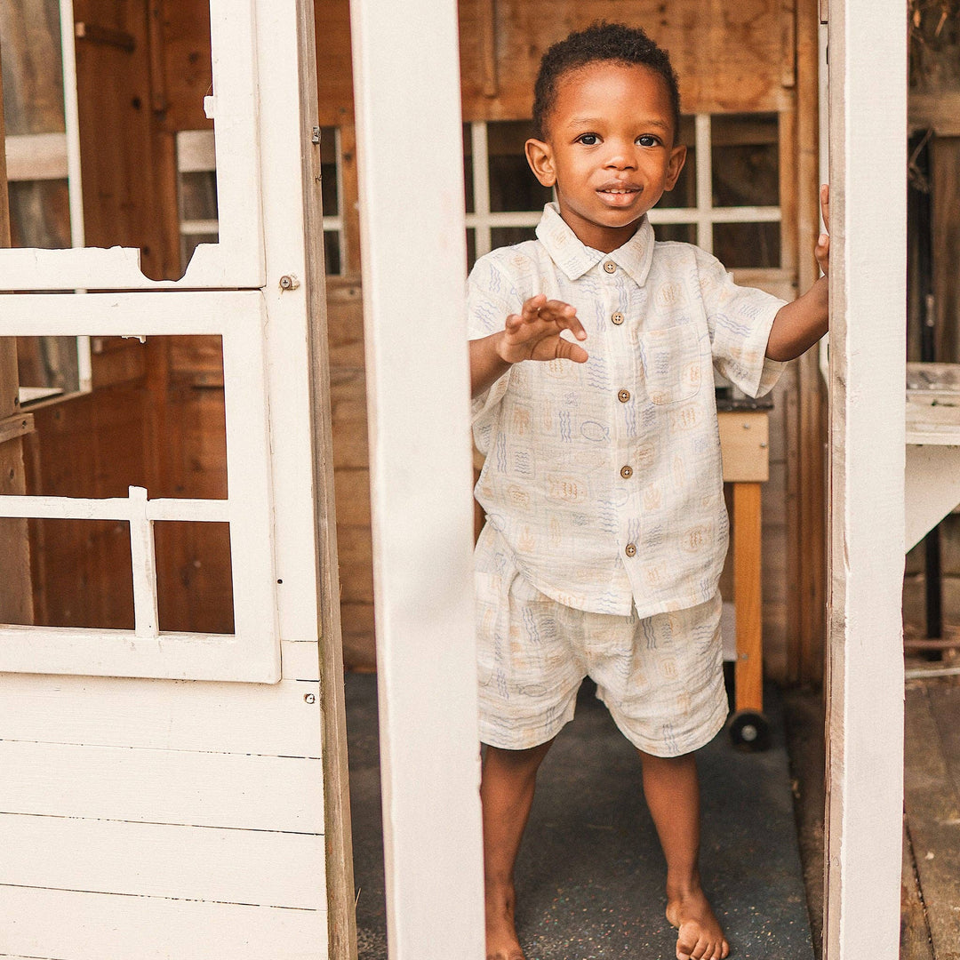 Woven Printed Short Sleeve Shirt - Salty Shores