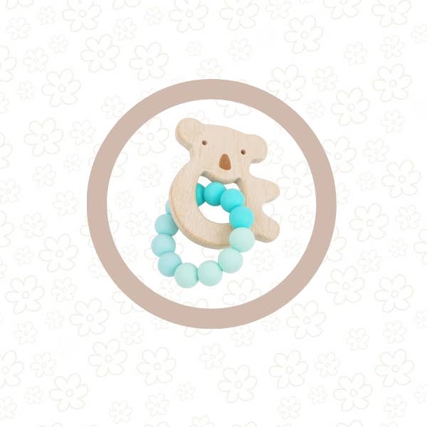 Koala Silicone + Beechwood Teether Ring (Ocean Teal)