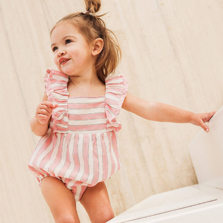 Frilled Woven Romper - Strawberry