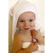 Baby hooded bamboo bath towels &amp; wash cloth Pink ears noosabedbodybaby