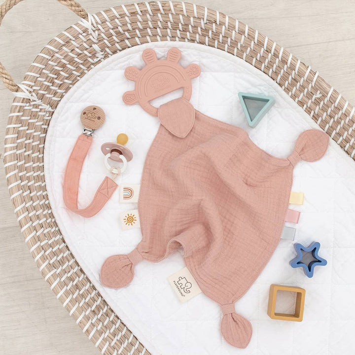 Silicone Muslin Comfort Teether - Rose (pink)
